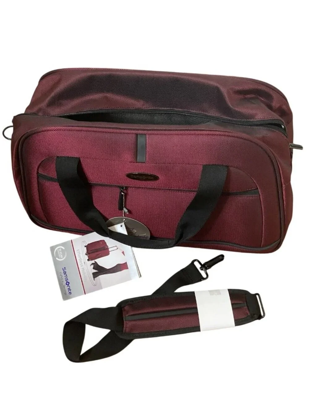 Samsonite Boarding Bag Burgundy Travel Carry On Duffel SmartStrap NWT 18x11x9